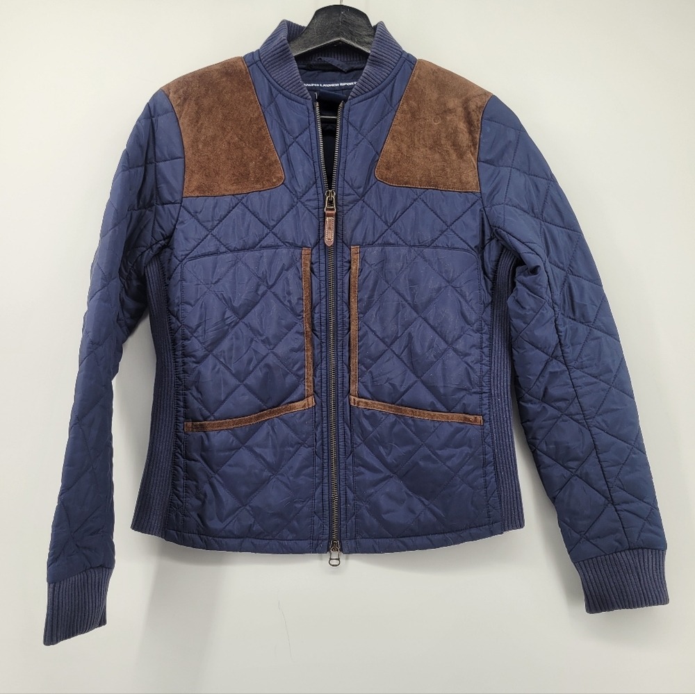 Ralph Lauren Sport Navy Equestrian Quilted Puffer Jacket Womens Size Small